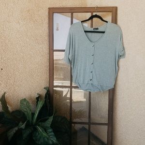 Sky Blue Crop Faux Button Down